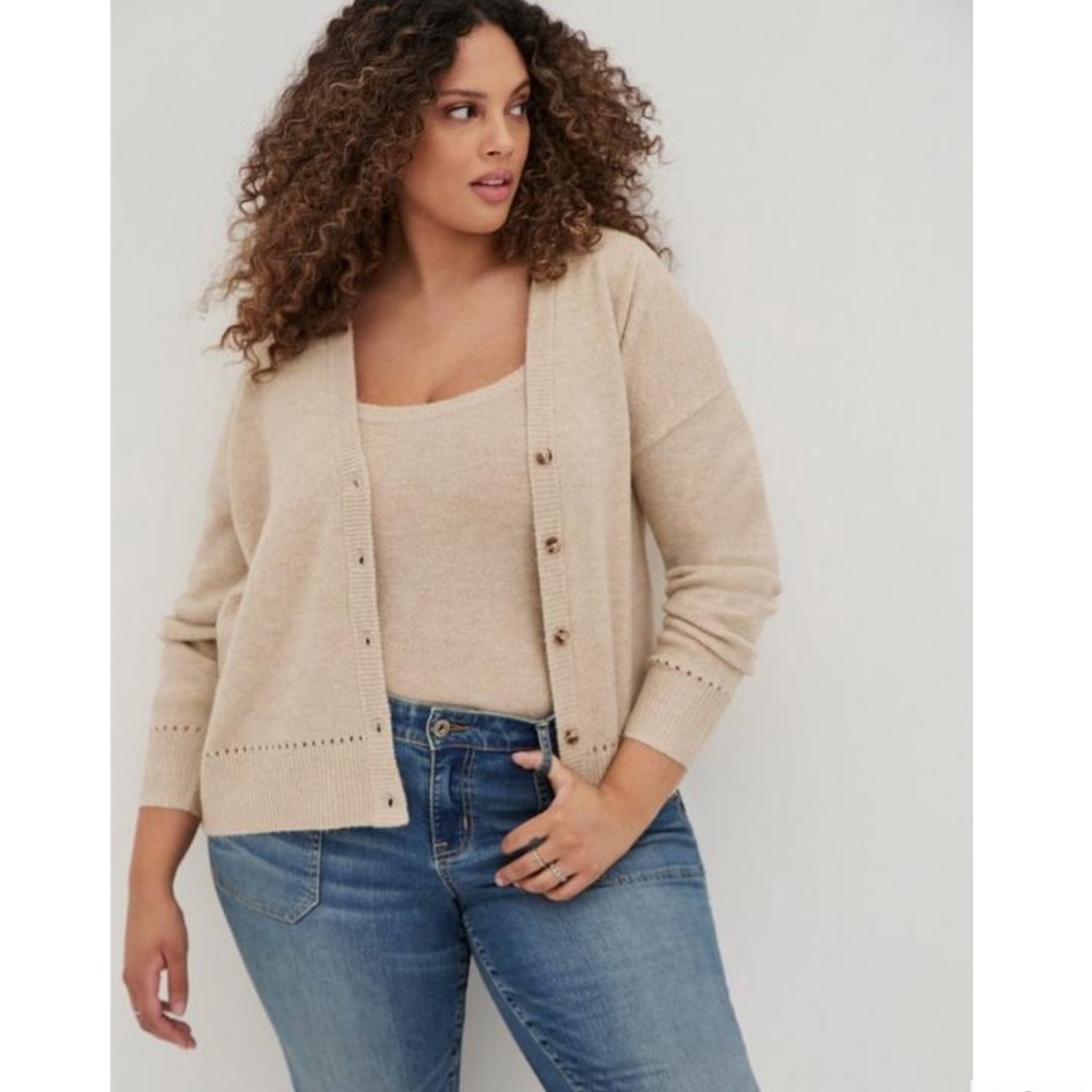 Torrid Vegan Cashmere Cardigan V-Neck Drop Shoulder Sweater Size 0/L